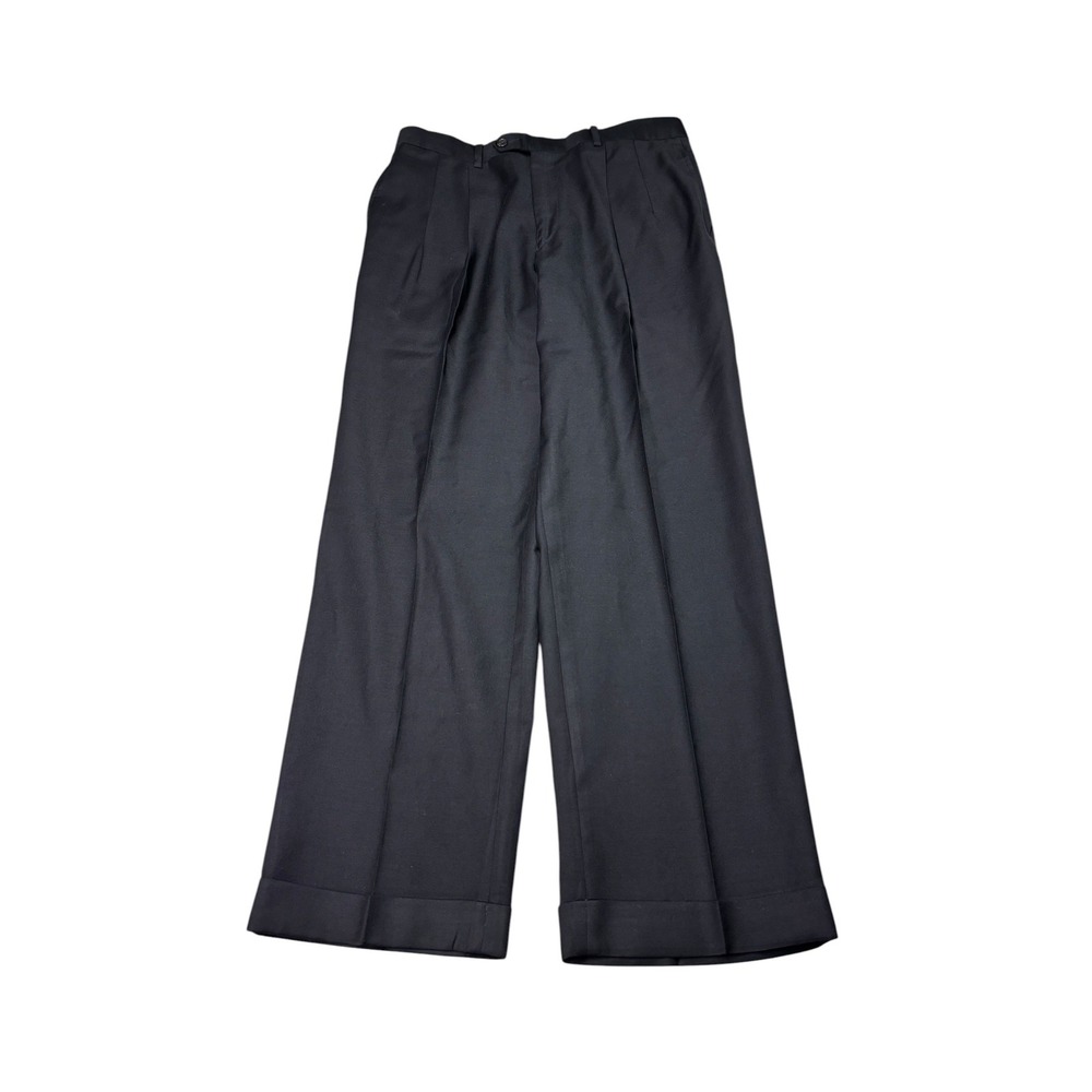 Lauren Ralph Lauren Black Wool Cashmere Pleated Wide Leg Cuffed Pants Mens 32x30